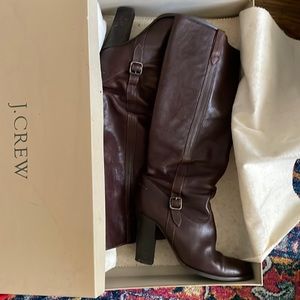 Brown J. Crew leather boot with buckle, 3.5” heel, size 10